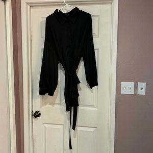 SHEIN satin long sleeve button down tie waist blouse